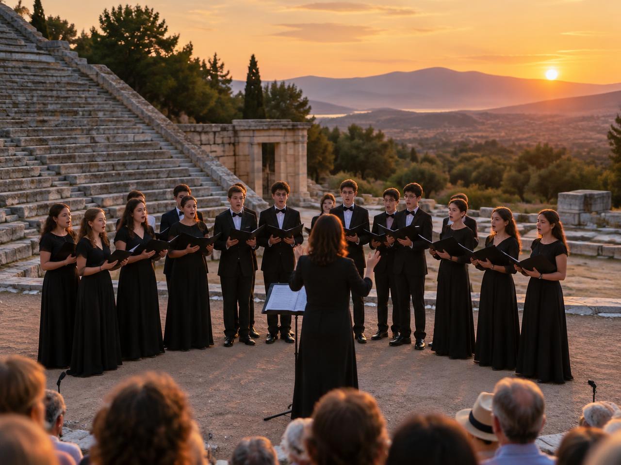 Youth choir performing in an ancient Greek theatre
